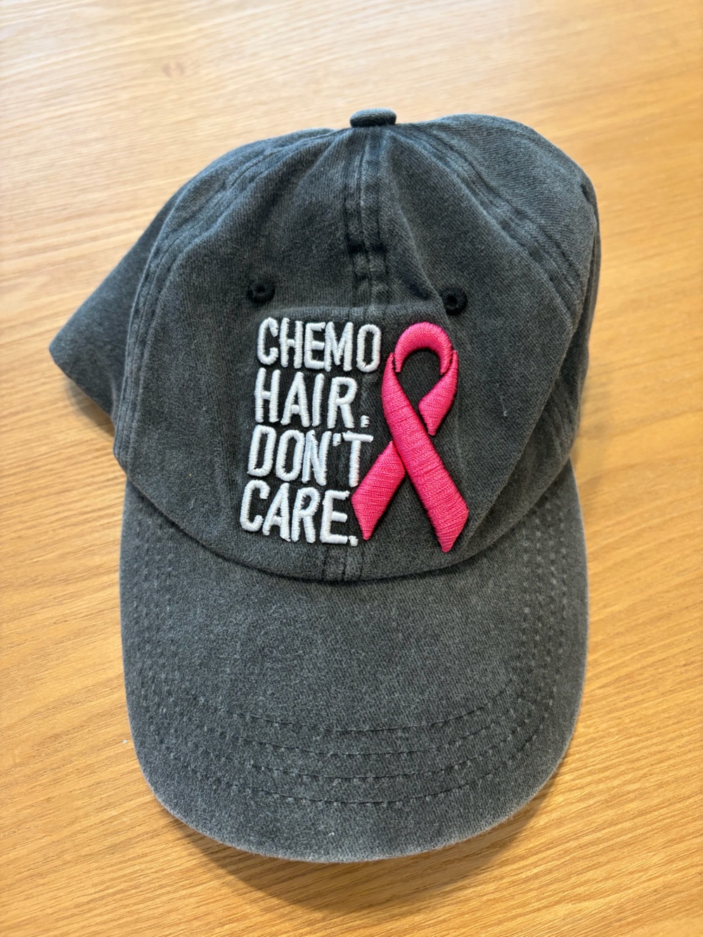 Chemo Hair Don’t Care Baseball Cap - Pink Breast Cancer Ribbon